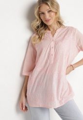 Jasnoróżowa Haftowana Koszula z Bawełny z Podwijanymi Rękawami Aradwena. Czerwone koszule Born2be, l, bez wzorów, z bawełny, eleganckie, bez kołnierzyka, bez ramiączek. Za 64.99 zł.