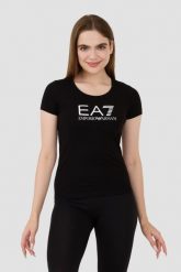 EA7 Czarny damski t-shirt, Rozmiar L. Czarne t-shirty EA7 Emporio Armani, l, bez wzorów, bez kołnierzyka, bez ramiączek. W wyprzedaży za 209.99 zł.
