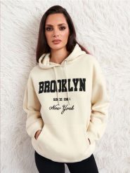 Bluza z haftem - kremowy. Białe bluzy Sinsay, l, bez wzorów, z bawełny, z kapturem. Za 49.99 zł.