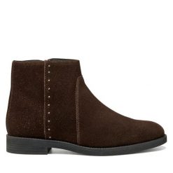 Botki Geox. Brązowe botki Geox, bez wzorów, bez obcasa, na płaskiej podeszwie, bez zapięcia. Za 549.99 zł.
