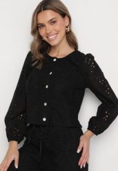 Czarna Haftowana Koszula z Bawełny Fonarose. Czarne koszule Born2be, l, bez wzorów, z bawełny, eleganckie, bez kołnierzyka, bez ramiączek. Za 99.99 zł.