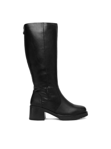 Rieker Kozaki CEO-Y5254-00 Czarny. Czarne kozaki Rieker, z materiału, bez obcasa, na słupku, bez zapięcia. Za 459.99 zł.