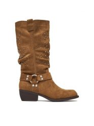 JENNY Kowbojki CEO-HY5734S-1 Brązowy. Brązowe kozaki Jenny, z materiału, bez obcasa, na słupku, bez zapięcia. Za 249.99 zł.