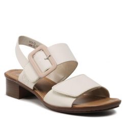 Sandały Rieker. Białe sandały Rieker, bez wzorów, bez obcasa, na słupku, bez zapięcia. Za 269.99 zł.