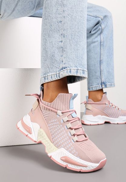 Różowe Sneakersy Sportowe na Grubej Podeszwie ze Skarpetkową Cholewką Xille. Czerwone obuwie sportowe Renee, bez zapięcia, do biegania. Za 109.99 zł.