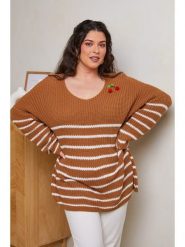 Curvy Lady Sweter w kolorze jasnobrązowym rozmiar: 48/50. Brązowe swetry Curvy Lady, z aplikacjami, ze splotem, bez ramiączek. Za 121.99 zł.