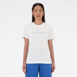 Koszulka damska New Balance WT41909WT – biała. Białe bluzki New Balance, m, bez wzorów, z materiału, eleganckie, bez kołnierzyka, bez ramiączek. Za 49.99 zł.