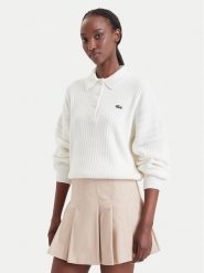 Lacoste Sweter AF8272 Kremowy Regular Fit. Białe swetry Lacoste, bez wzorów, z bawełny, bez ramiączek. Za 949.99 zł.