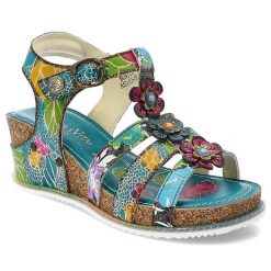Niebieskie Sandały Laura Vita Eleganckie Obuwie Damskie. Niebieskie sandały Laura Vita, z aplikacjami, eleganckie, bez obcasa, na koturnie, bez zapięcia. Za 379.00 zł.