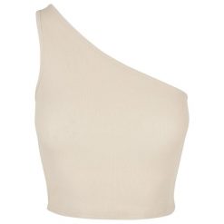 Asymetryczny Przycięty Top Dla Kobiet. Białe topy Urban Classics, xl, bez wzorów, z asymetrycznym kołnierzem, bez ramiączek. Za 52.99 zł.