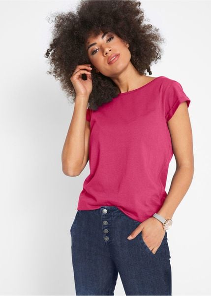 T-shirt z czystej bawełny. Czerwone t-shirty bonprix, bez wzorów, z bawełny, bez kołnierzyka, bez ramiączek. Za 32.99 zł.