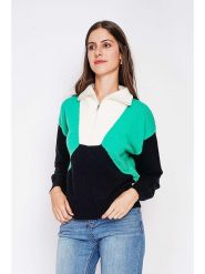 C& Jo Sweter w kolorze czarno-biało-turkusowym rozmiar: 36. Białe swetry C& Jo, bez wzorów, ze splotem, bez ramiączek. Za 130.99 zł.