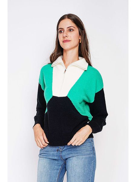 C& Jo Sweter w kolorze czarno-biało-turkusowym rozmiar: 36. Białe swetry C& Jo, bez wzorów, ze splotem, bez ramiączek. Za 130.99 zł.