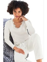 Heine Koszulka w kolorze kremowym rozmiar: 48. Brązowe bluzki Heine, bez wzorów, z bawełny, bez kołnierzyka, bez ramiączek. Za 47.82 zł.