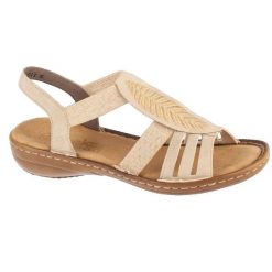Sandały Rieker beżowe z elastycznym zapięciem. Brązowe sandały Rieker, bez wzorów, z syntetyku, bez obcasa, bez zapięcia. Za 274.30 zł.