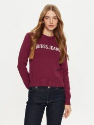Guess Jeans Sweter W4BR10 Z3HM1 Bordowy Regular Fit. Czerwone swetry Guess Jeans, s, z aplikacjami, z bawełny, bez ramiączek. Za 199.99 zł.