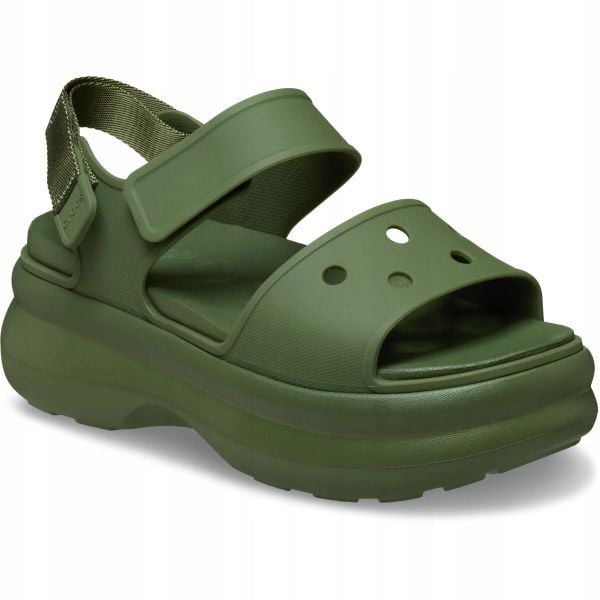 Sandały dla Kobiet Crocs Soho Y-Strap Sandal. Zielone sandały Crocs, bez wzorów, z materiału, eleganckie, bez obcasa, na platformie, bez zapięcia. Za 289.99 zł.