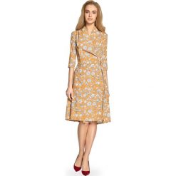 Zwiewna sukienka z wiązaniem s096. Pomarańczowe sukienki Style, na co dzień, s, bez wzorów, eleganckie, bez kołnierzyka, bez ramiączek, maxi. W wyprzedaży za 139.00 zł.
