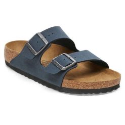 Klapki dla dorosłych Birkenstock Arizona BS. Niebieskie klapki Birkenstock, bez wzorów, z materiału, bez obcasa. Za 279.00 zł.
