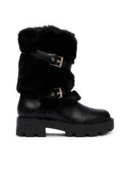 Guess Botki FLFYAF FUR10 Czarny. Czarne botki Guess, z aplikacjami, ze skóry, bez obcasa, na płaskiej podeszwie, bez zapięcia. Za 764.99 zł.