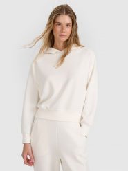 4F Bluza dresowa nierozpinana z modalem damska - biała XS. Białe bluzy 4f, l, bez wzorów, z dresówki, z kapturem. Za 199.99 zł.