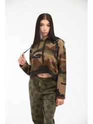 Moschino Bluza w kolorze oliwkowo-jasnobrązowo-brązowym rozmiar: M. Brązowe bluzy MOSCHINO, m, bez wzorów, z kapturem. Za 338.21 zł.