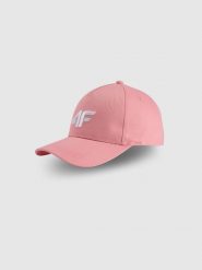 4F Czapka z daszkiem strapback damska - różowa S/M. Czerwone czapki 4f, bez wzorów, z bawełny, sportowe. Za 59.99 zł.