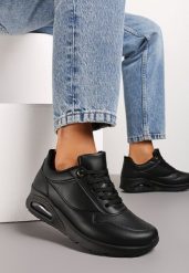 Czarne Sneakersy z Podeszwą Air i Ozdobną Perforacją Florias. Czarne obuwie sportowe Born2be, bez zapięcia. Za 89.99 zł.