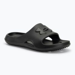 Klapki damskie Under Armour Locker V Slide black/black/black. Czarne klapki Under Armour, bez wzorów, bez obcasa. Za 79.99 zł.