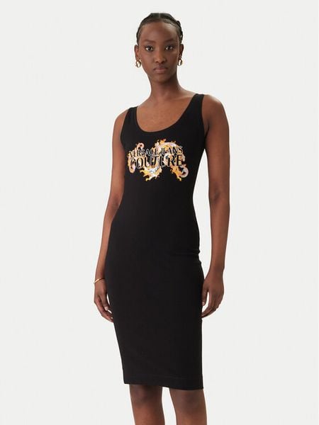 Versace Jeans Sukienka codzienna 80HAOE02 Czarny Slim Fit. Czarne sukienki Versace Jeans, na co dzień, xs, bez wzorów, z bawełny, bez kołnierzyka, bez ramiączek, proste. Za 478.99 zł.