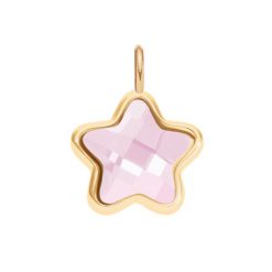 Zawieszka Mini Icons gwiazdka z mlecznoróżowym kryształem, pozłacana. Białe bransoletki Lilou, pozłacane. Za 99.00 zł.