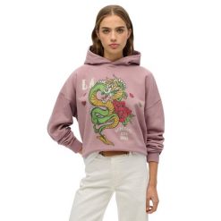 Bluza damska z kapturem Superdry Neo Trad Tattoo. Fioletowe bluzy Superdry, bez wzorów, bez ramiączek. Za 369.45 zł.