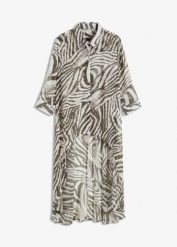 Długa bluzka szyfonowa. Brązowe bluzki bonprix, bez wzorów, z szyfonu, eleganckie, bez kołnierzyka, bez ramiączek. Za 142.99 zł.