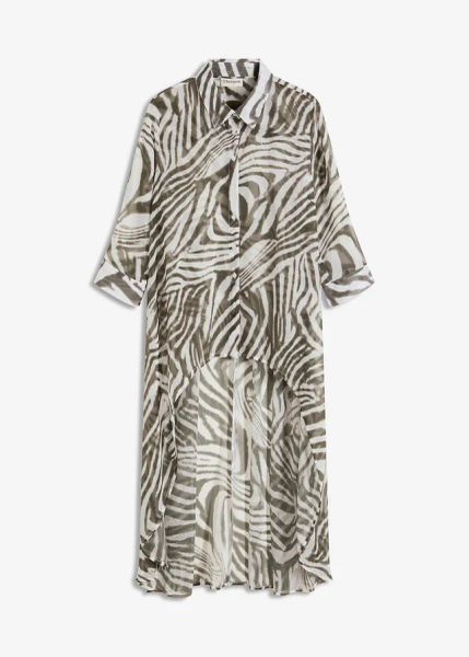 Długa bluzka szyfonowa. Brązowe bluzki bonprix, bez wzorów, z szyfonu, eleganckie, bez kołnierzyka, bez ramiączek. Za 142.99 zł.