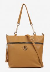 Brązowa Torebka Typu Shopper z Ozdobnymi Rączkami i Paskiem na Ramię Idaloriela. Brązowe shopper Renee, bez wzorów, z jeansu, biznesowe, na ramię, bez dodatków. Za 99.99 zł.