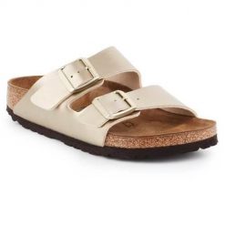 Klapki damskie Birkenstock Arizona BS. Żółte klapki Birkenstock, bez wzorów, z materiału, bez obcasa. Za 493.00 zł.