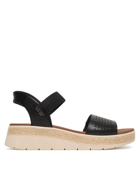 Skechers Sandały Bobs Sun Ray 114415/BLK Czarny. Czarne sandały Skechers, bez wzorów, ze skóry, bez obcasa, na płaskiej podeszwie, bez zapięcia. Za 210.99 zł.