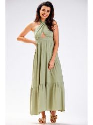 Awama Sukienka w kolorze khaki rozmiar: L. Brązowe sukienki Awama, l, bez wzorów, bez kołnierzyka, bez ramiączek, maxi. Za 284.95 zł.