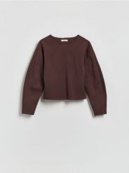 Gładka bluza - ciemnobrązowy. Brązowe bluzy Reserved, l, bez wzorów, z bawełny, bez kaptura. Za 89.99 zł.