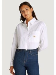 Calvin Klein Jeans Koszula J20J225078 Biały Relaxed Fit. Białe bluzki Calvin Klein Jeans, l, bez wzorów, z bawełny, bez kołnierzyka, bez ramiączek. Za 229.99 zł.