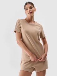 4F T-shirt regular gładki damski - beżowy XL. Brązowe t-shirty 4f, xl, bez wzorów, z bawełny, bez kołnierzyka, bez ramiączek. W wyprzedaży za 39.99 zł.