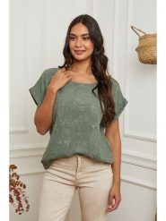 La Compagnie Du Lin Koszulka w kolorze khaki rozmiar: XL. Brązowe bluzki La Compagnie Du Lin, xl, bez wzorów, bez kołnierzyka, bez ramiączek. Za 92.42 zł.