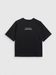 4F T-shirt oversize z nadrukiem damski - czarny XS. Czarne t-shirty 4f, xs, bez wzorów, z bawełny, bez kołnierzyka, bez ramiączek. Za 69.99 zł.