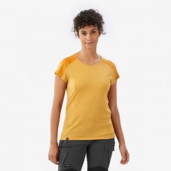 Koszulka damska trekkingowa z krótkim rękawem Merino Resist. Brązowe bluzki SIMOND, m, bez wzorów, z elastanu, sportowe, bez kołnierzyka, bez ramiączek. Za 149.99 zł.