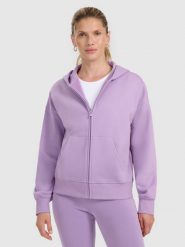 4F Bluza dresowa rozpinana z kapturem damska - fioletowa L. Fioletowe bluzy 4f, l, bez wzorów, z dresówki, z kapturem. Za 169.99 zł.