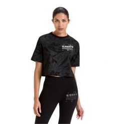 Koszulka damska DIADORA L. T-SHIRT SS CROP MANIFESTO. Czarne koszulki sportowe Diadora, bez wzorów, bez ramiączek. Za 69.99 zł.