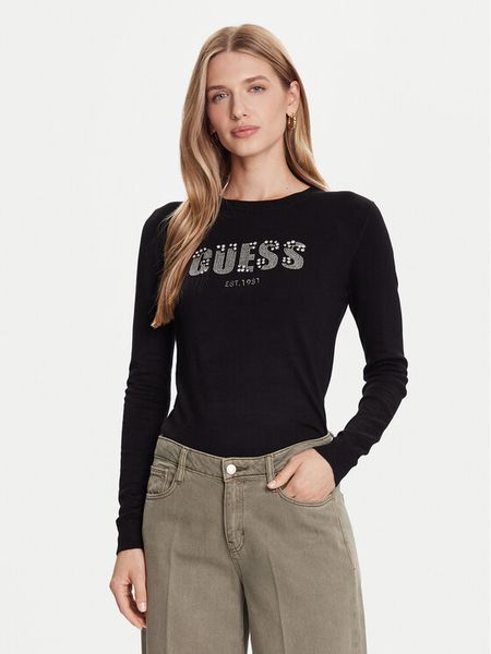 Guess Sweter W5BR40 Z2NQ2 Czarny Regular Fit. Czarne swetry Guess, xs, z aplikacjami, z wiskozy, bez ramiączek. Za 239.99 zł.