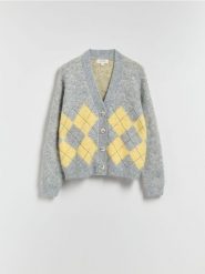 Kardigan w romby - jasnoszary. Szare kardigany Reserved, l, bez wzorów, z dzianiny. Za 179.99 zł.