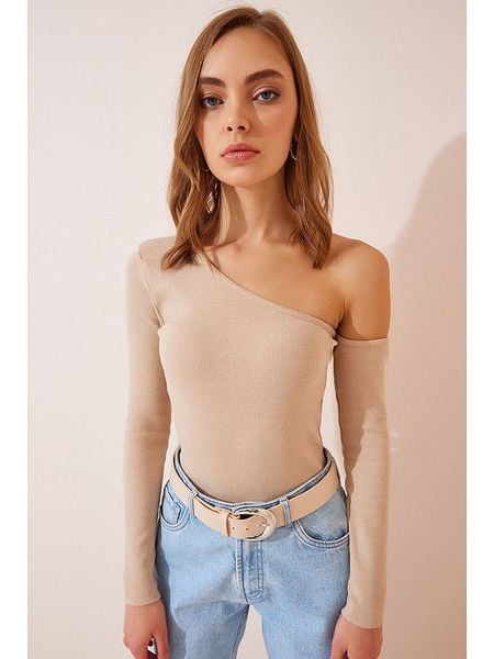 Happiness Istanbul Koszulka w kolorze beżowym rozmiar: S/M. Brązowe bluzki Happiness Istanbul, m, bez wzorów, bez kołnierzyka, bez ramiączek. Za 43.99 zł.