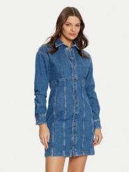 Guess Sukienka jeansowa W5RK99 D4H71 Niebieski Regular Fit. Niebieskie sukienki Guess, xl, z aplikacjami, z bawełny, bez kołnierzyka, bez ramiączek. Za 339.99 zł.